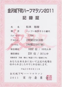 ハーフマラソン記録証